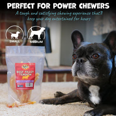 Pack Approved beef tendons dog chews showcase natural, preservative-free treats for safe chewing.