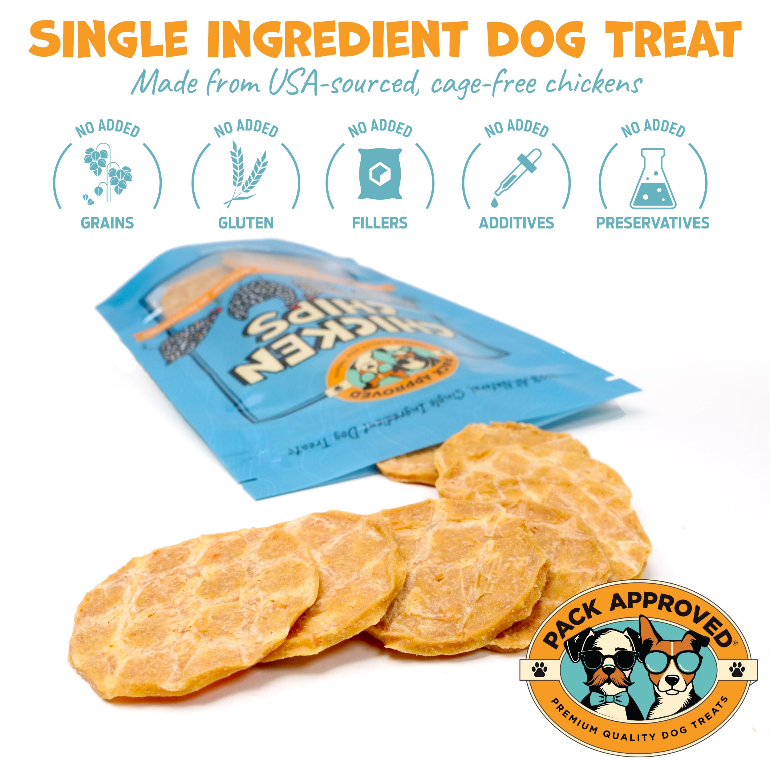 Pack Approved Chicken Chips crunch bite closeup emphasizes crunchy texture ideal for training rewards