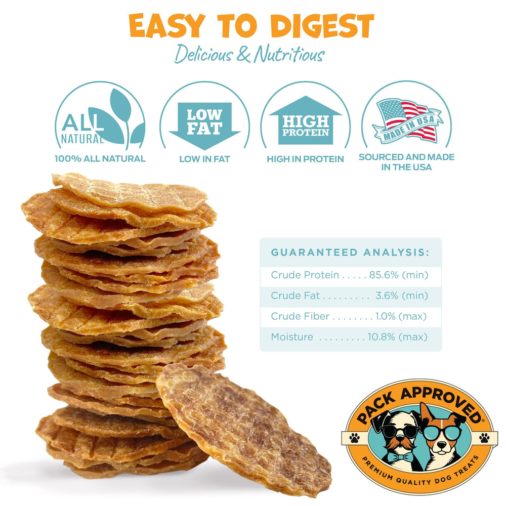 Pack Approved Chicken Chips single-ingredient label emphasizes simple ingredients.