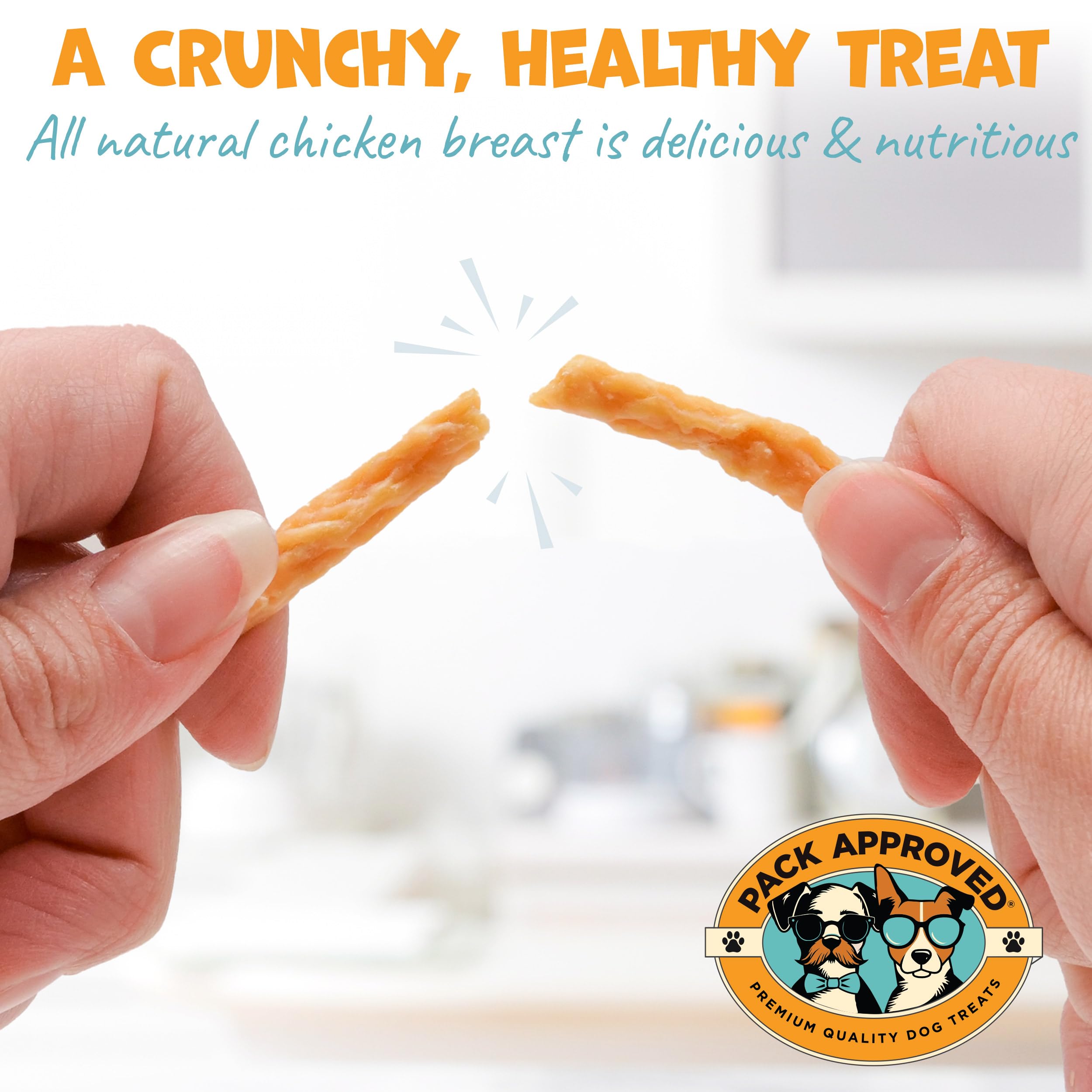 Pack Approved Chicken Sticks training session scene showcases lean, high-protein rewards during practice.