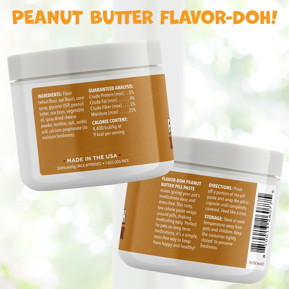 Pack Approved Flavor-Doh dog-pill-treat-demo shows wrapped capsule ready for dog chews.