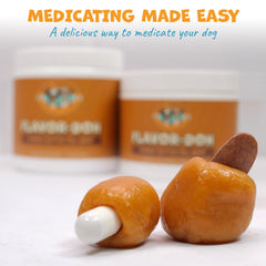 Pack Approved Flavor-Doh peanut-butter-paste close-up highlighting a tasty disguise for pills.