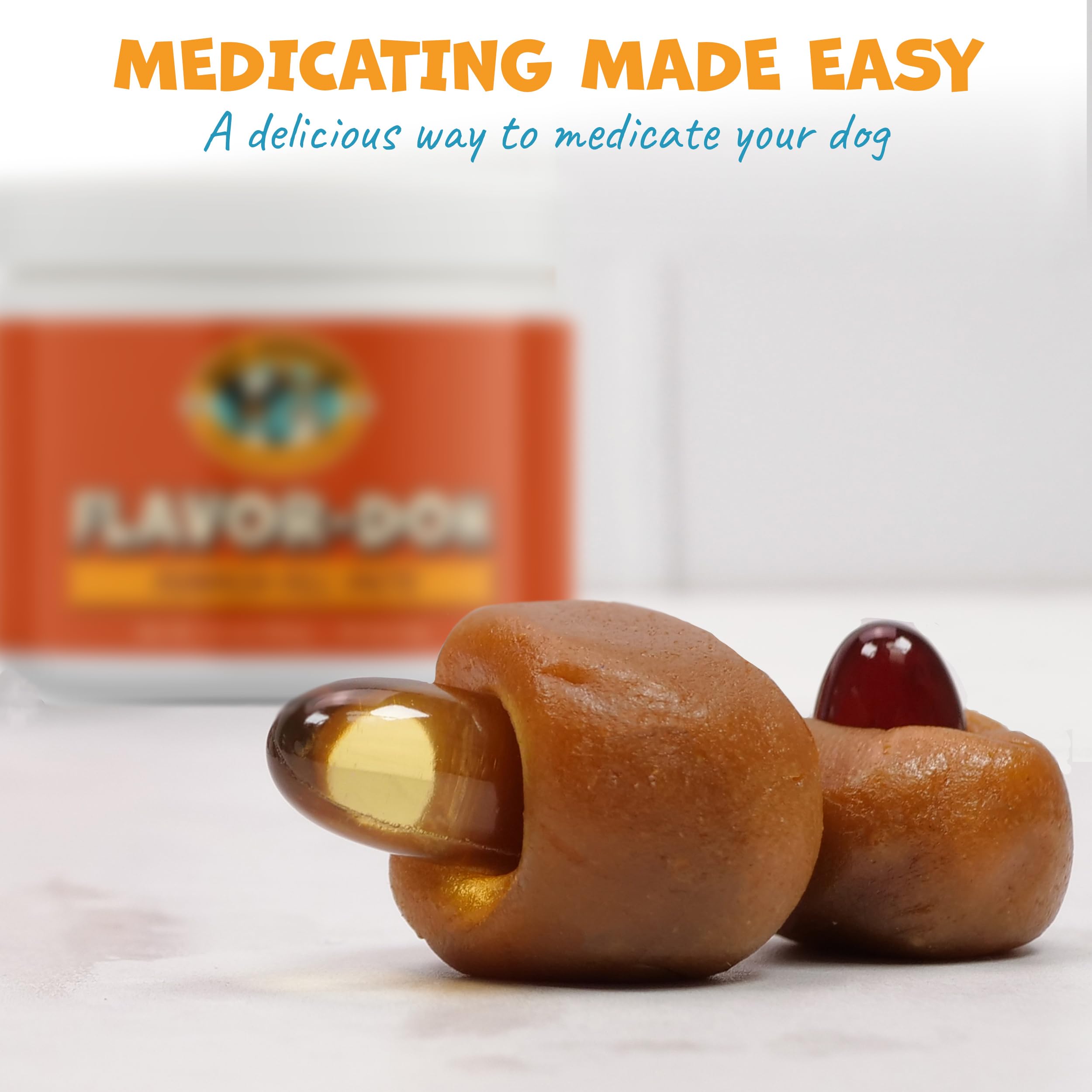 Flavor-Doh pumpkin texture close-up highlights moldable paste for wrapping capsules.