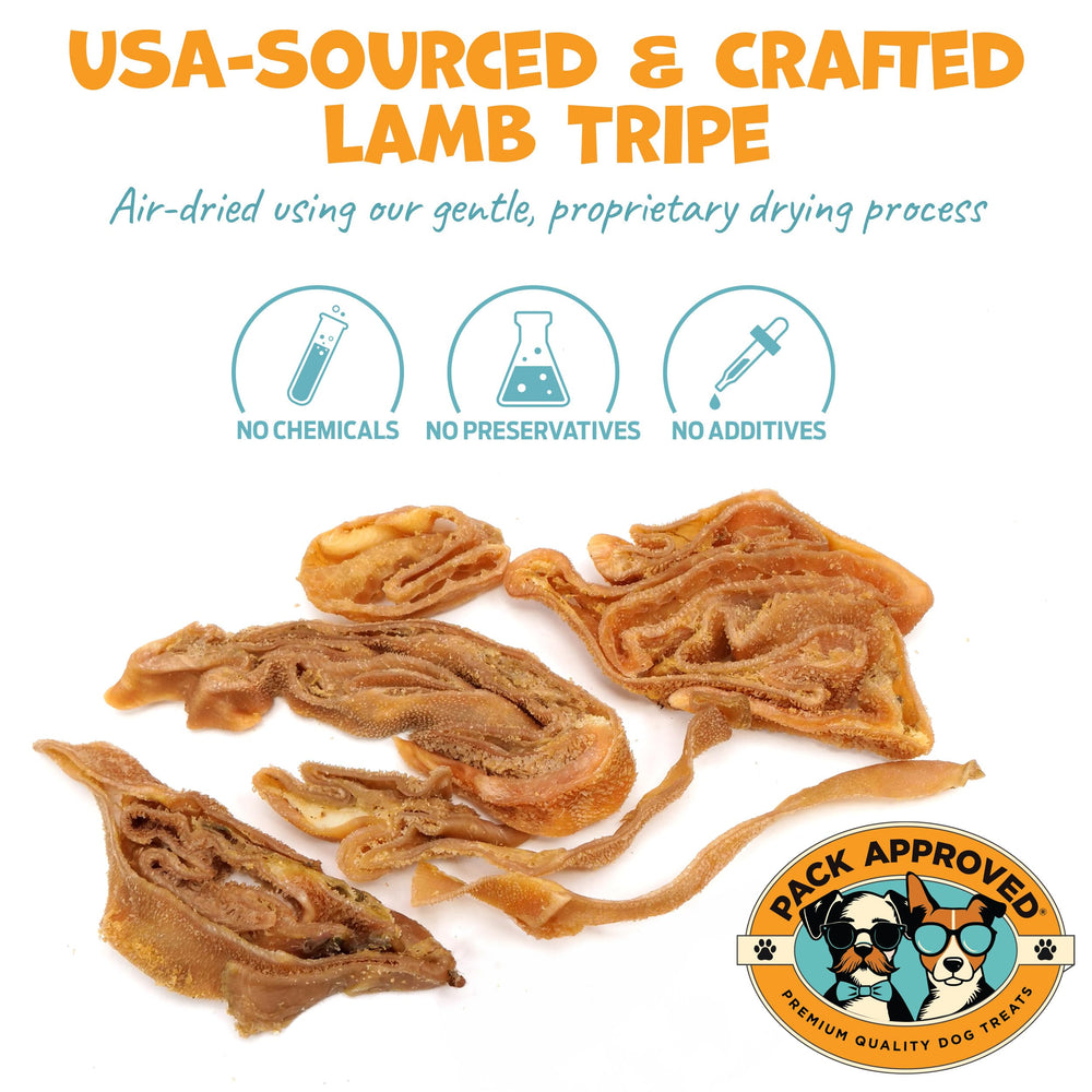 Pack Approved Lamb Tripe dehydrated treats ready for daily rewards