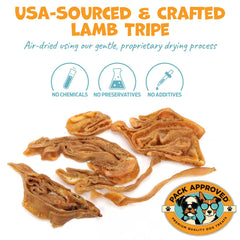 Pack Approved Lamb Tripe dehydrated treats ready for daily rewards