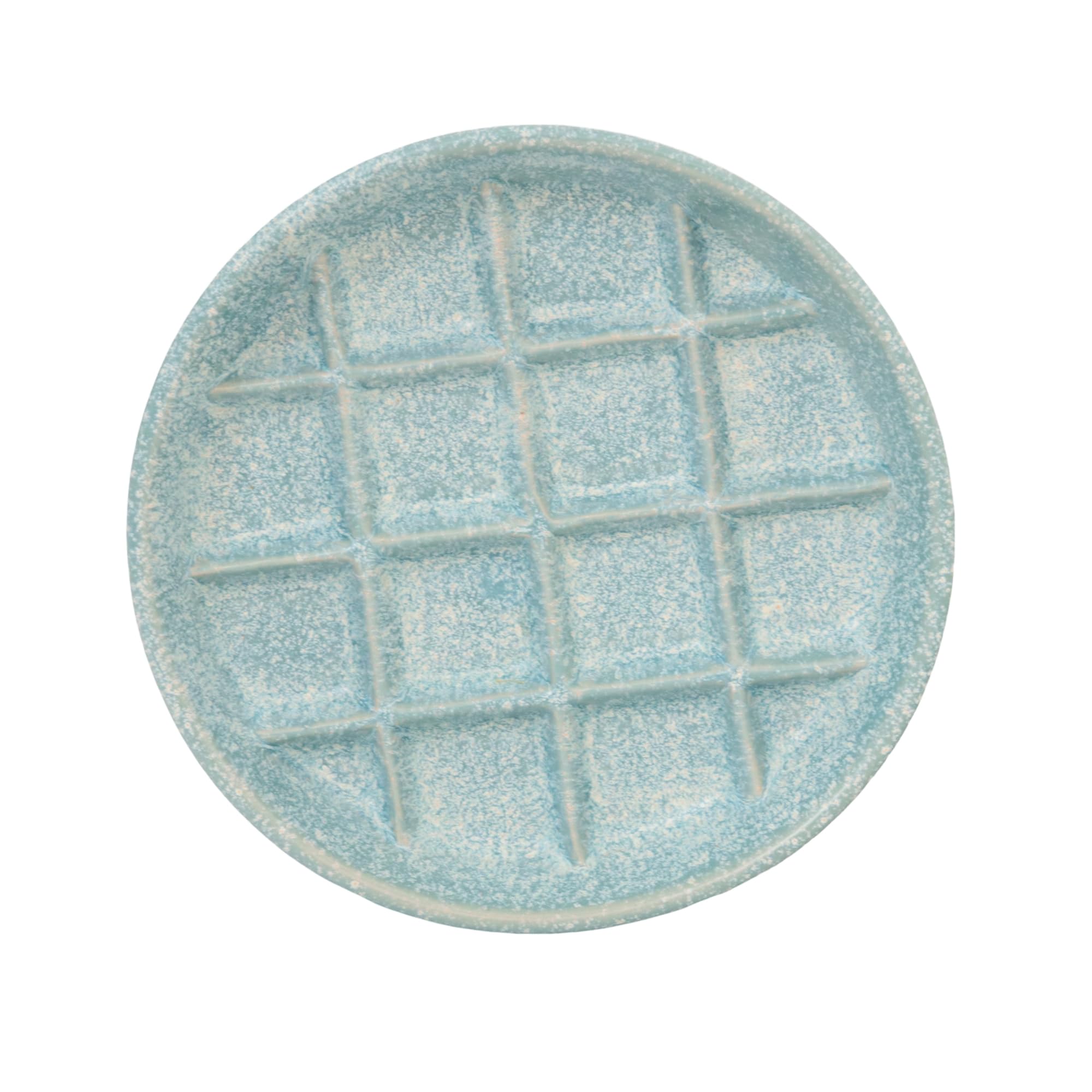 Padolitlay ceramic slow-feeder bowl blue close-up, whisker-friendly feeding.