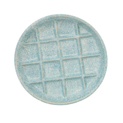 Padolitlay ceramic slow-feeder bowl blue close-up, whisker-friendly feeding.