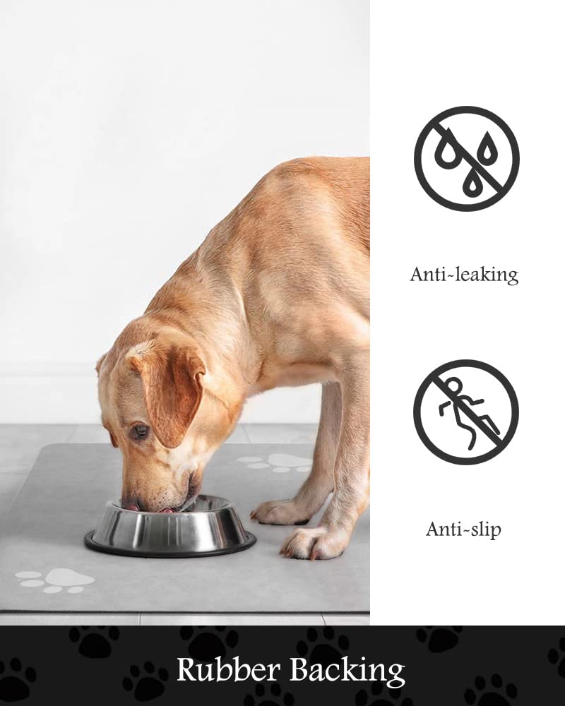 PADOOR pet feeding mat protects floors from spills and dribbles.