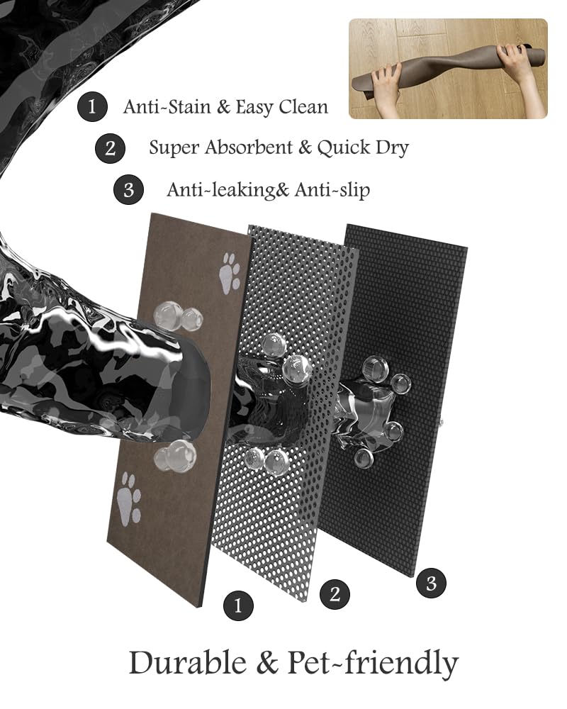PADOOR waterproof bottom pet mat guards floors from spills.