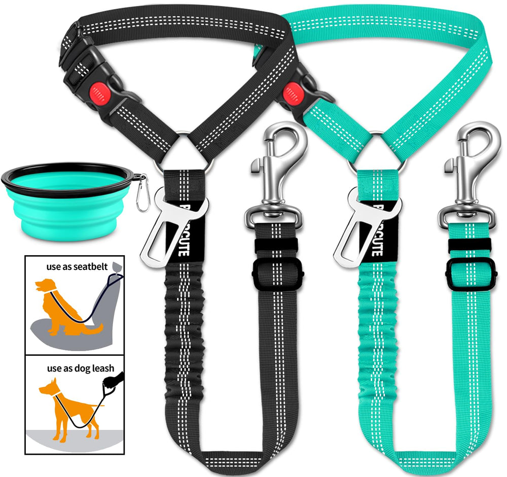 Paercute 3-piece dog car seat belt set packaged for safe travel.