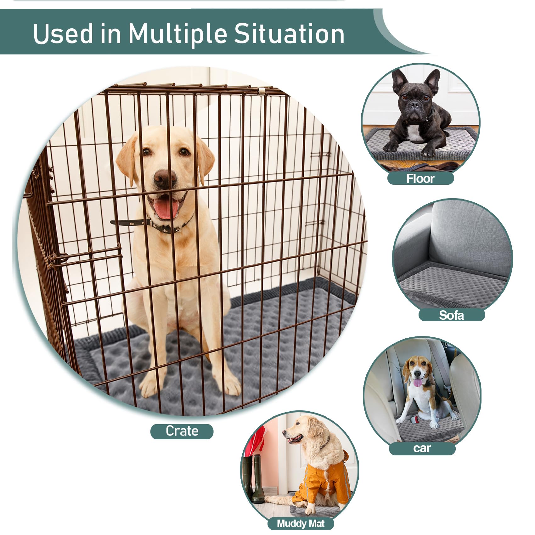 PAGGED dog crate pad non-slip back provides stable placement.