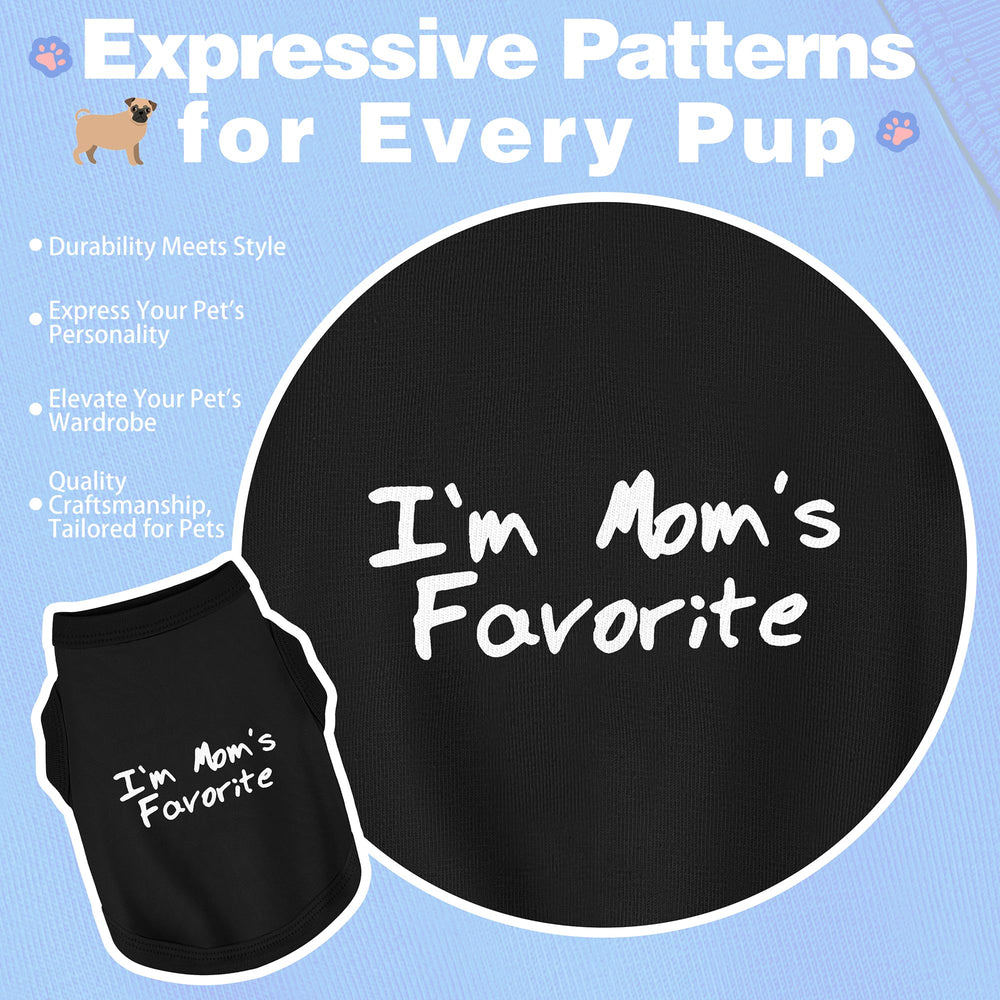 Paiaite cozy sleeveless dog shirt I'm Mom's Favorite print closeup enhances park photos.