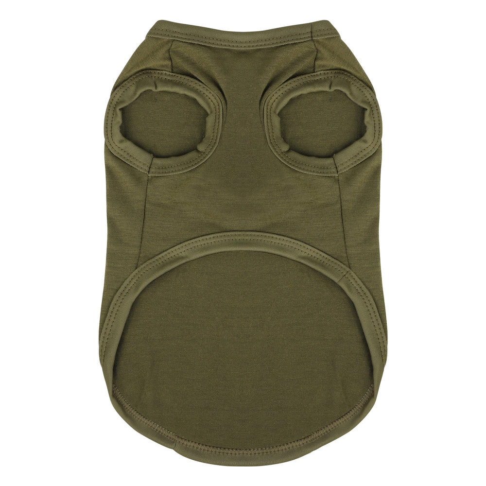 Paiaite Expressive Pet Vest olive green side view highlights flexible movement during adventures.