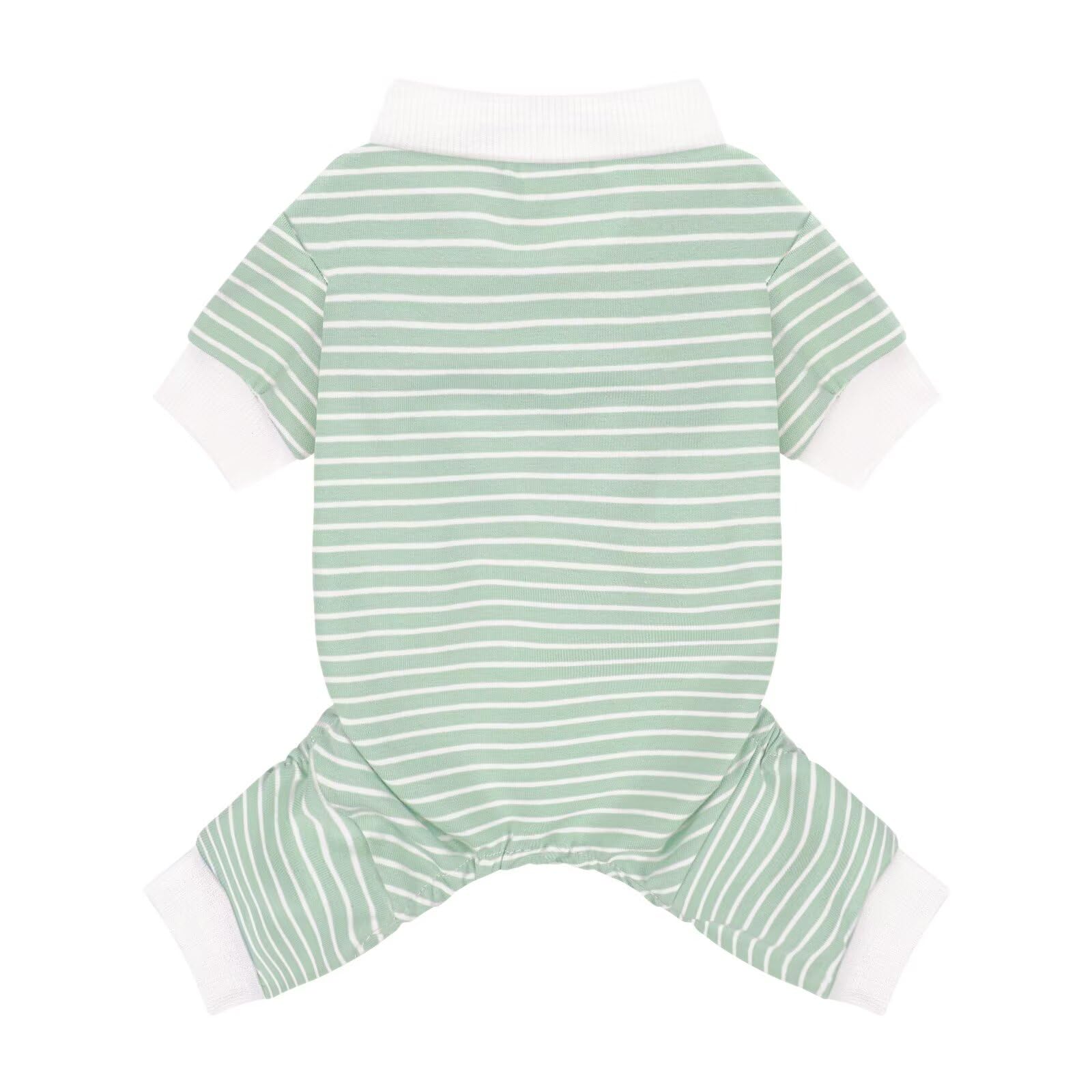 Paiaite green striped dog pajamas front view showcasing lightweight, breathable cotton