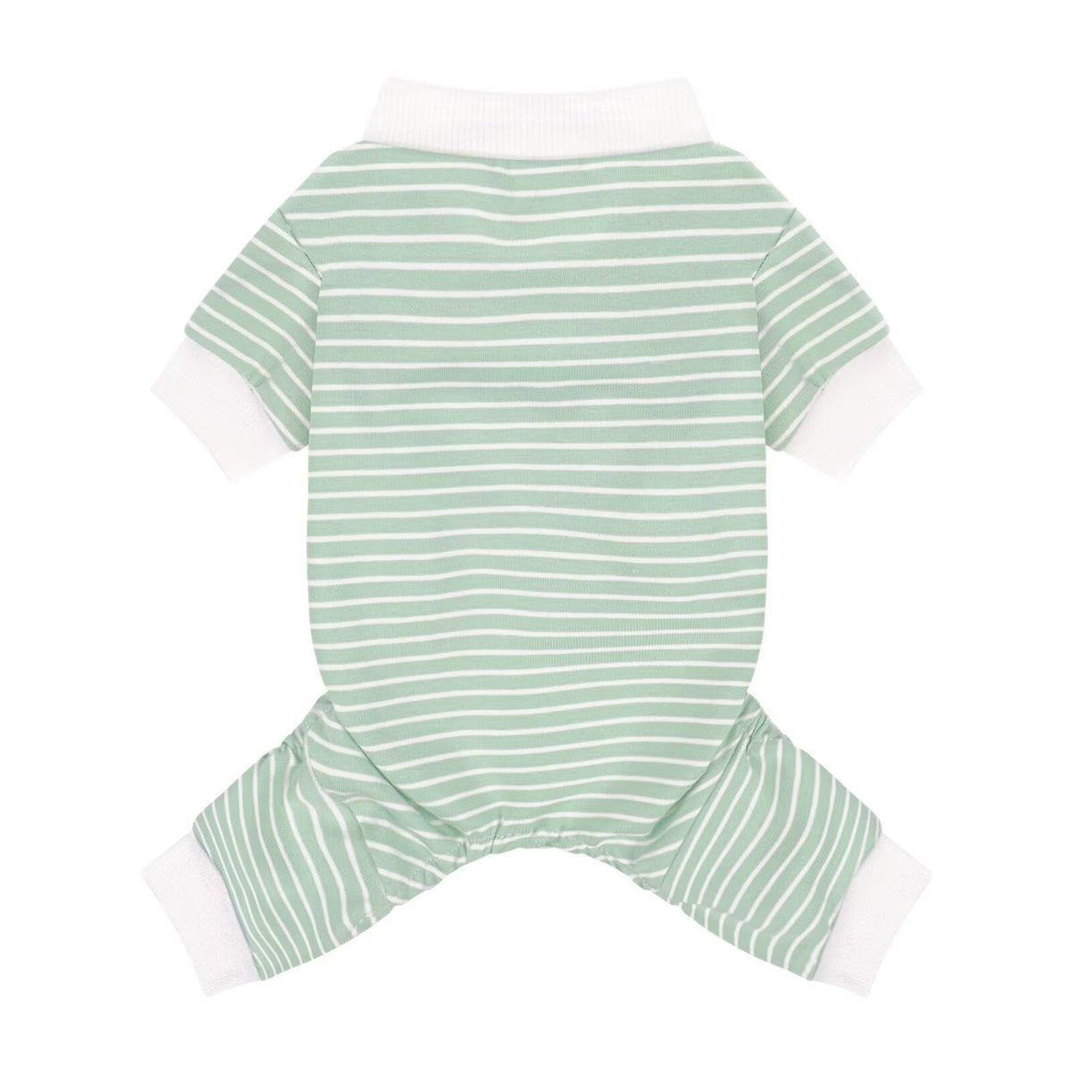 Paiaite green striped dog pajamas front view showcasing lightweight, breathable cotton