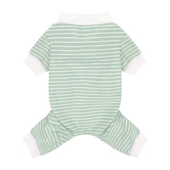 Paiaite green striped dog pajamas front view showcasing lightweight, breathable cotton
