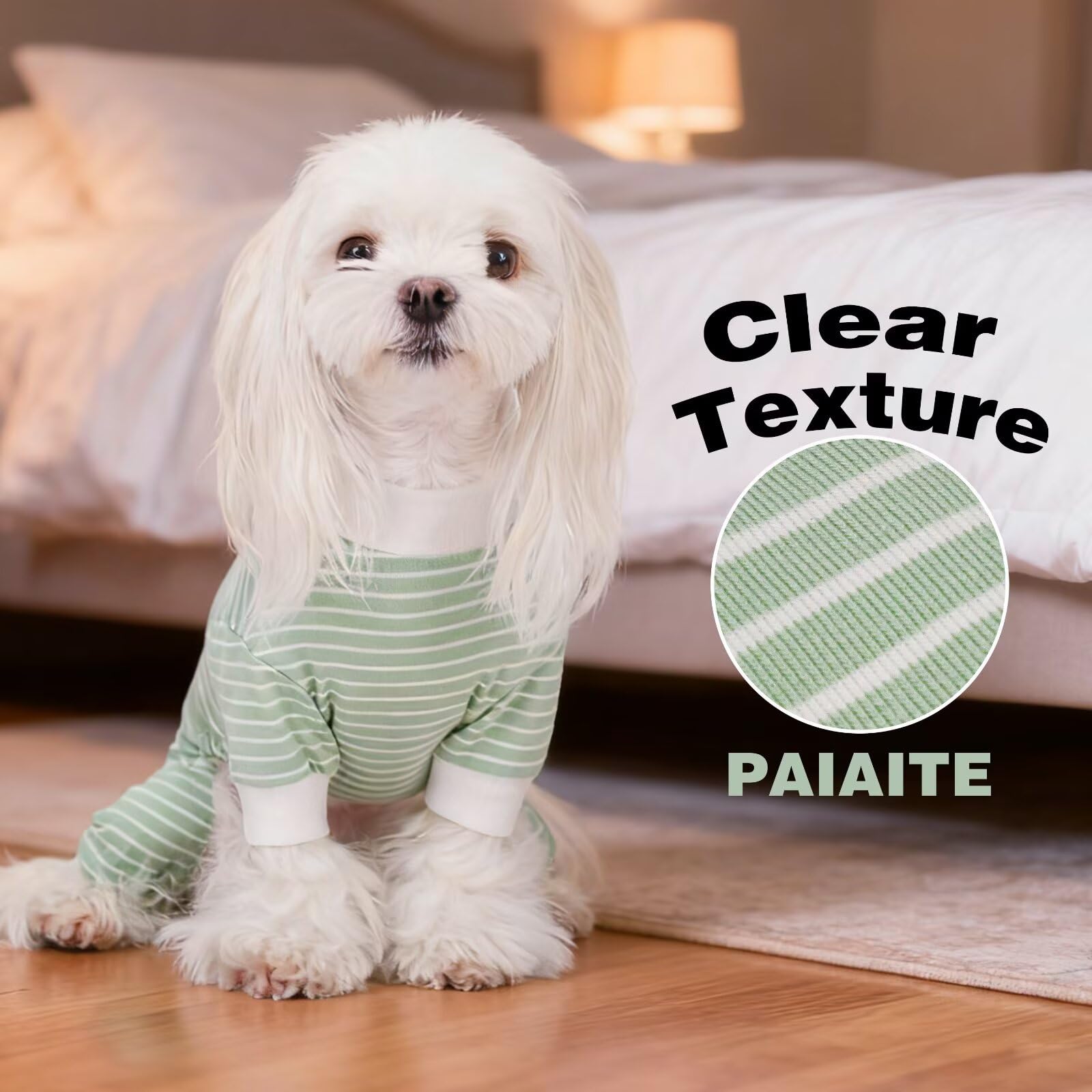 Paiaite Green Striped Dog Pajamas universal-fit-dog demonstrates versatile use across sizes.