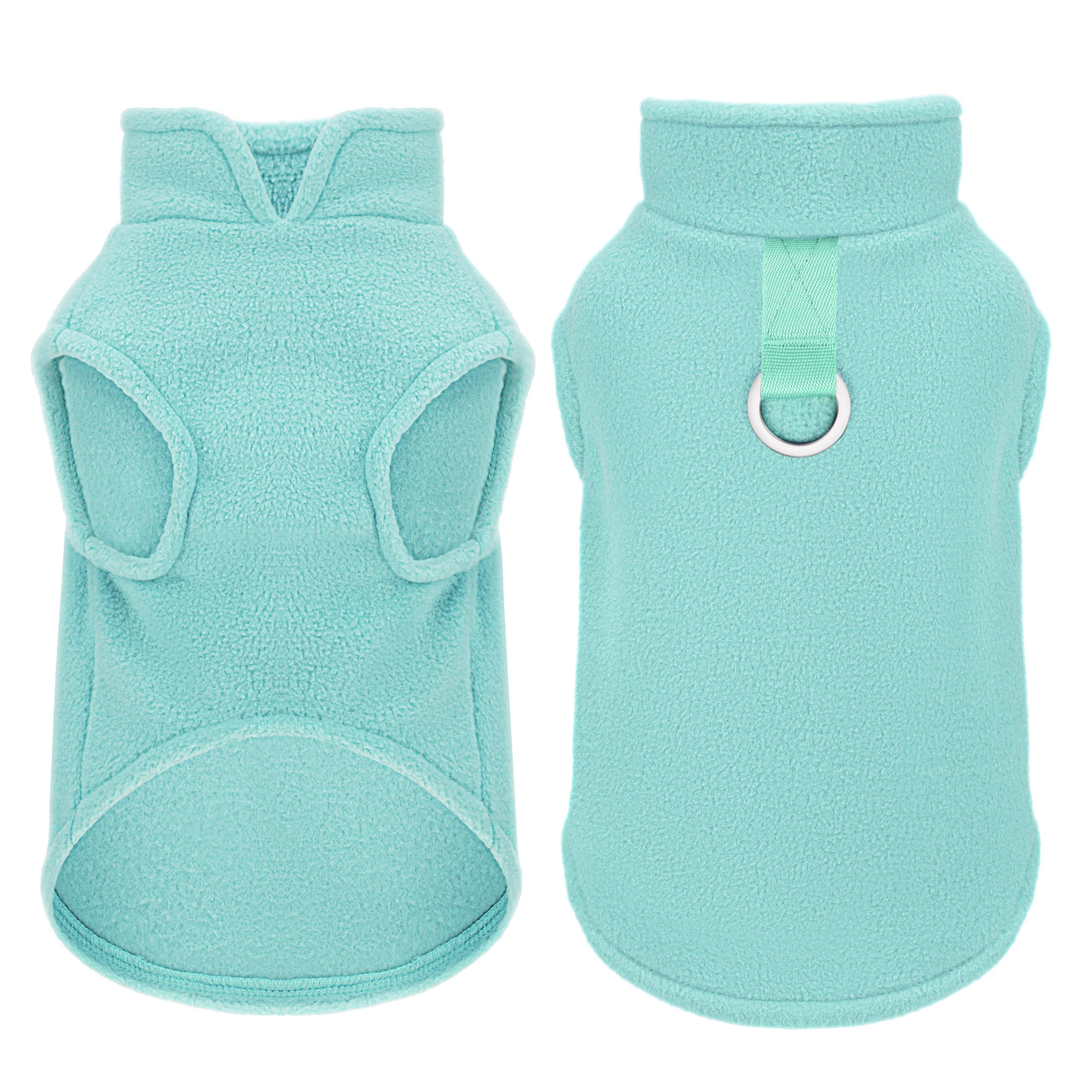 Paiaite sleeveless fleece vest turquoise front view with cozy pullover design for small dogs.