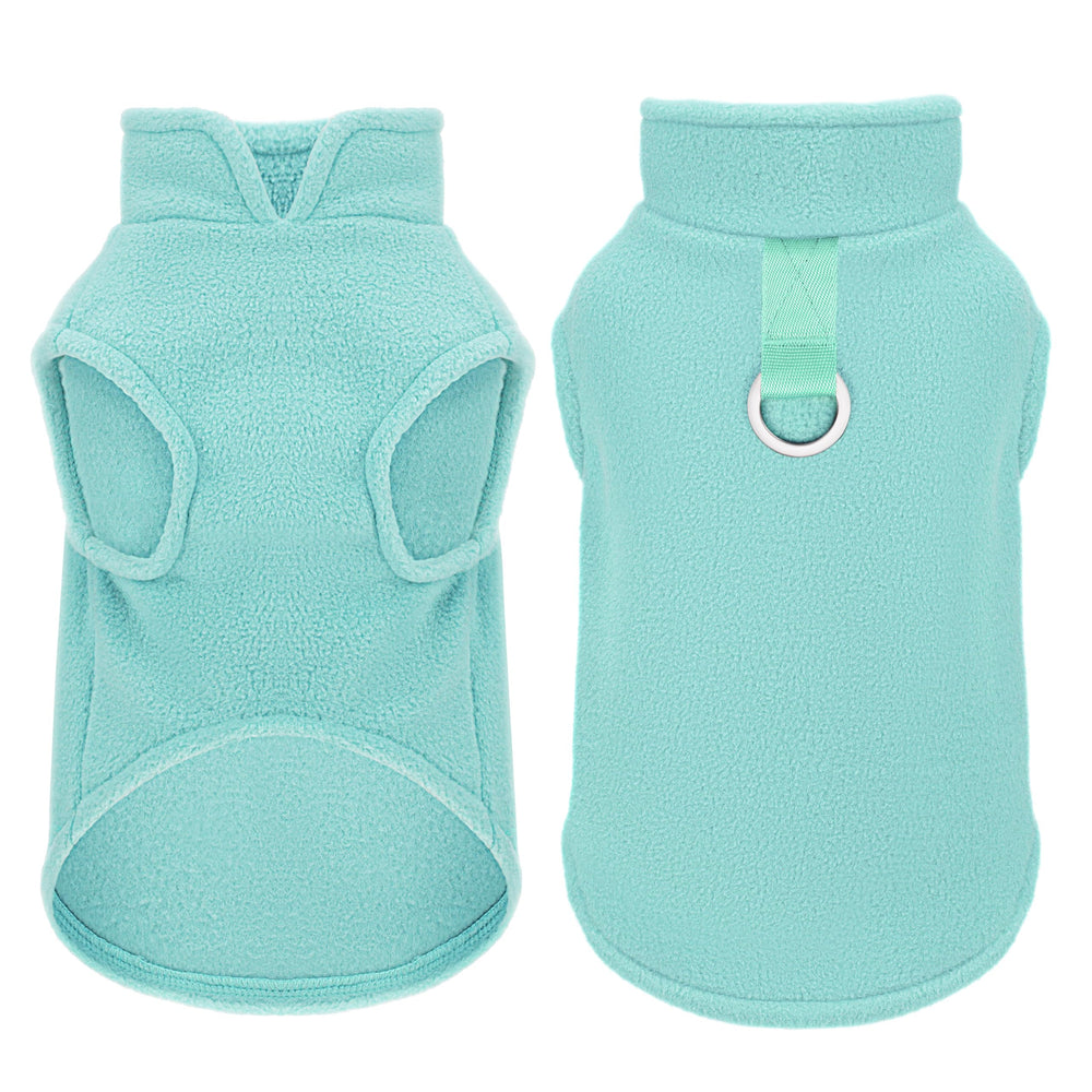 Paiaite sleeveless fleece vest turquoise front view with cozy pullover design for small dogs.