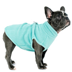 Paiaite sleeveless fleece vest turquoise side view shows easy-on pullover style.