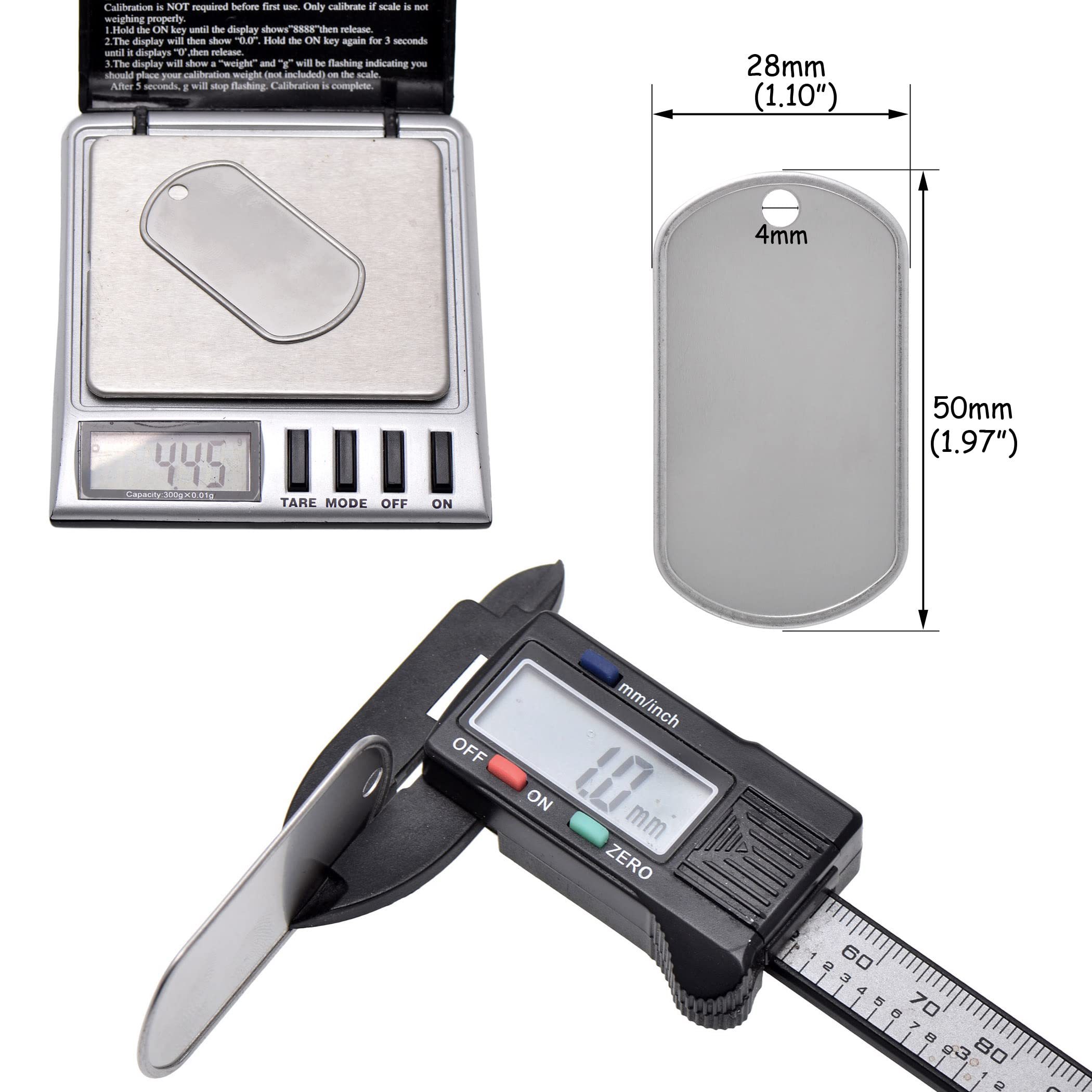 Paialco blank dog tags side view shows rolled edges for authentic military style.