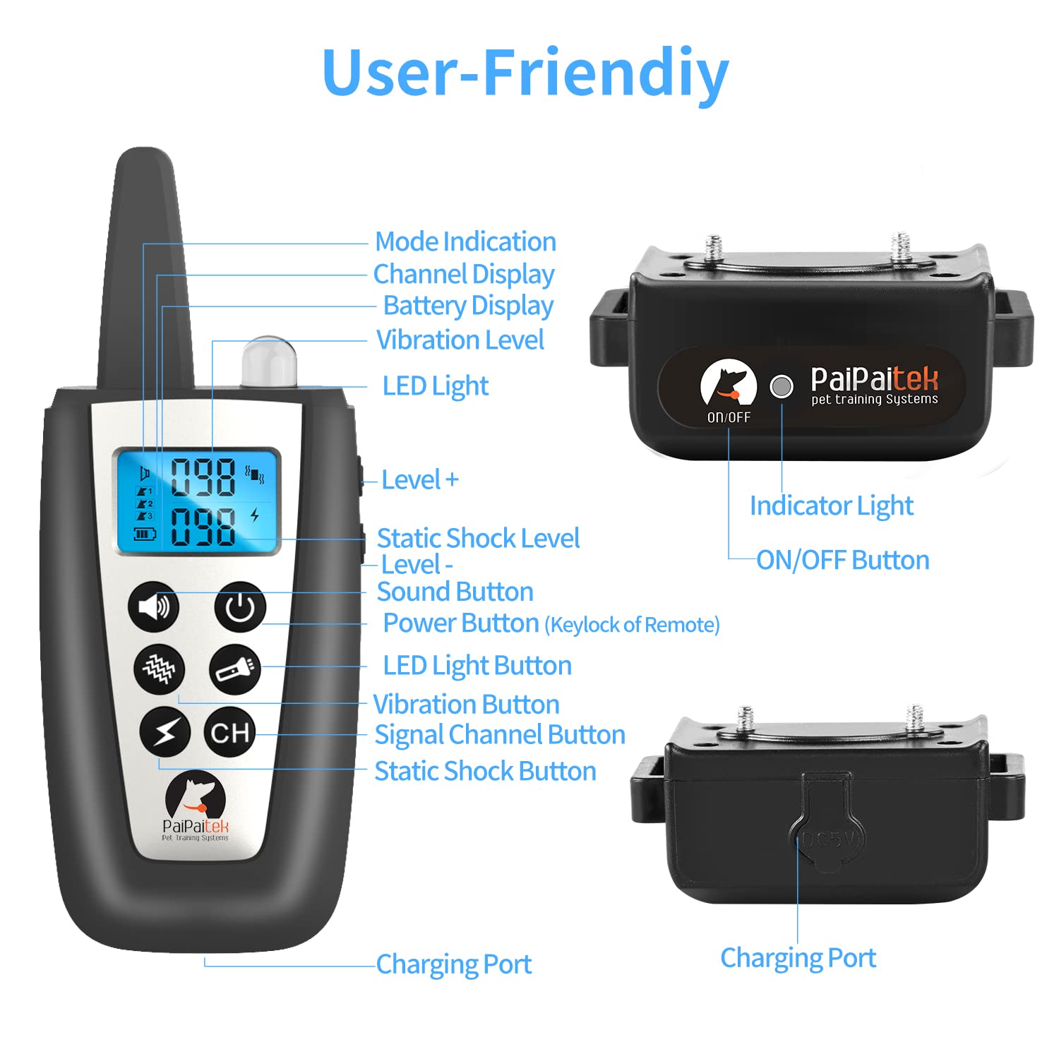 PaiPaitek bark collar remote flashlight aids nighttime training