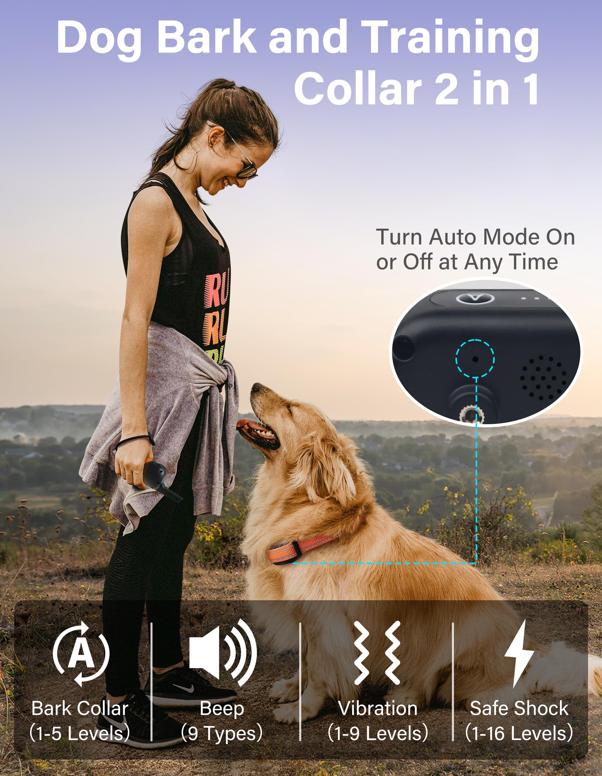 PaiPaitek bark collar remote side view highlighting adjustable strap for comfort