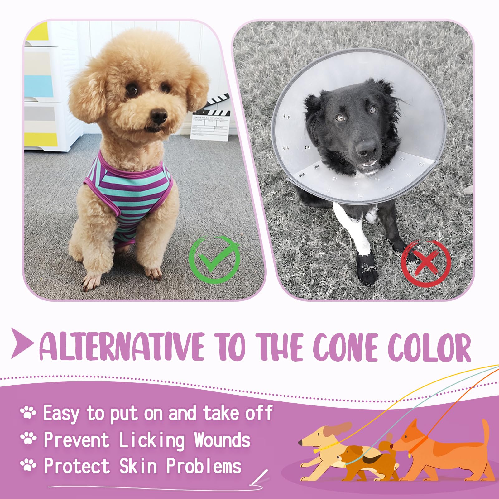Paipeper dog recovery suit worn indoors reduces shedding and anxiety.