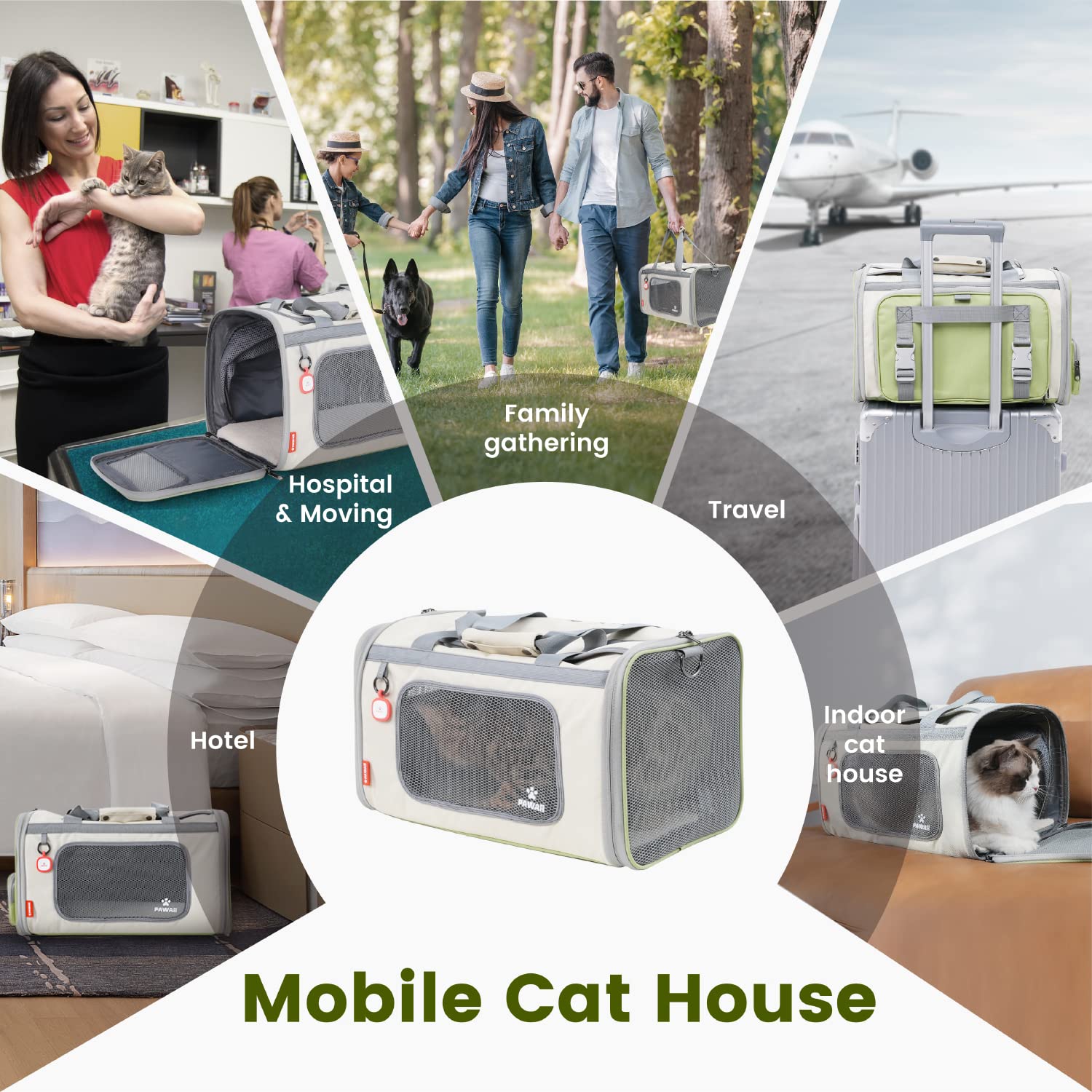 Pawaii cat carrier anti-wandering-leash helps prevent escapes in transit.