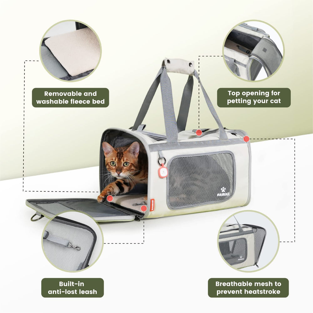 Pawaii cat carrier soft-side carry for comfortable handling and storage.