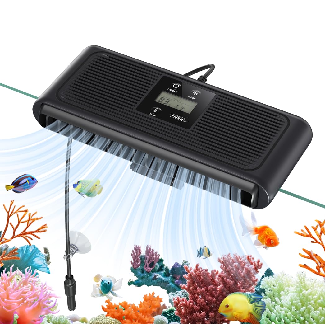 PAIZOO Aquarium Chiller Fan real-time temperature display supports precise tank monitoring