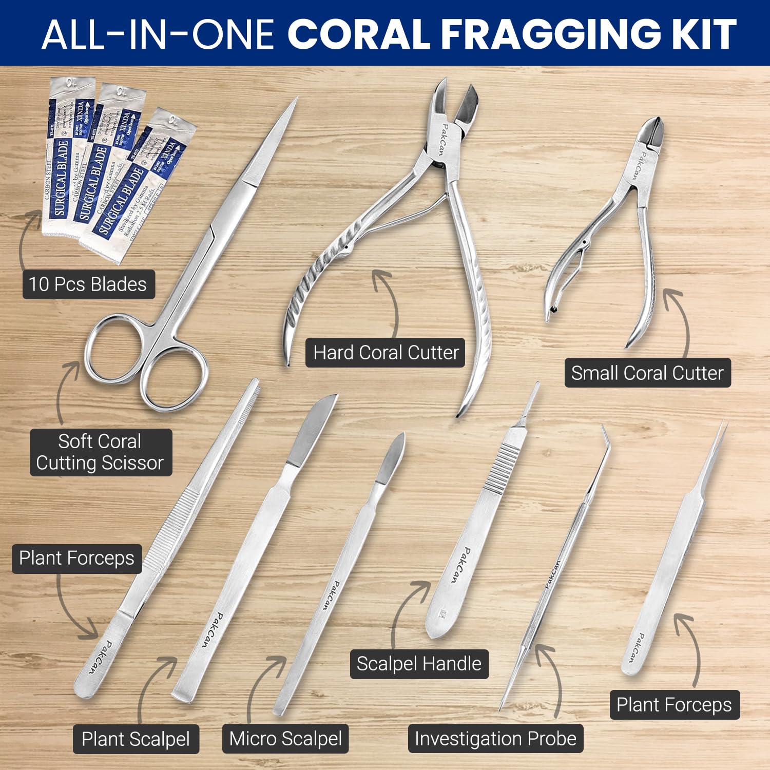 PakCan coral bone cutters provide controlled sectioning for healthy growth.