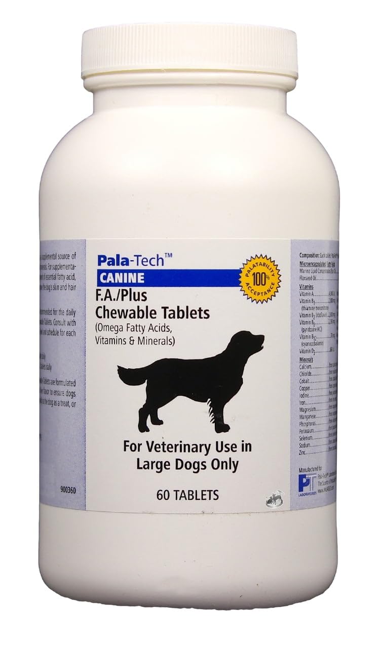 Pala-Tech FA Plus chew tabs for small dogs — roast beef flavor, supports healthy skin and shiny coat.