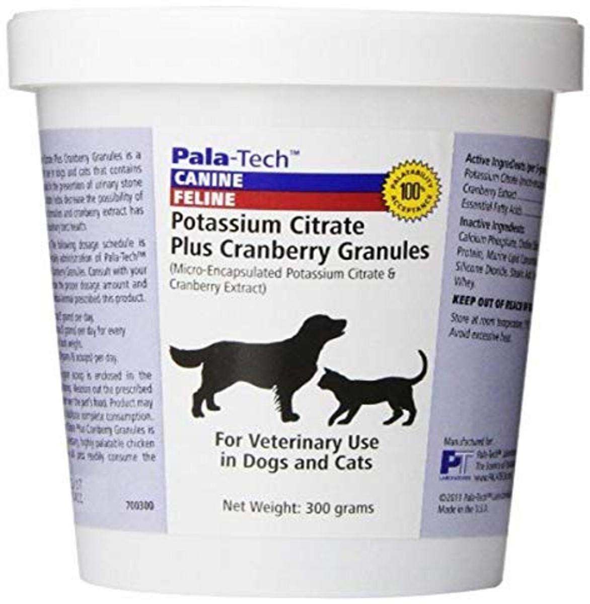 Pala-Tech granules container for daily urinary health support in pets.