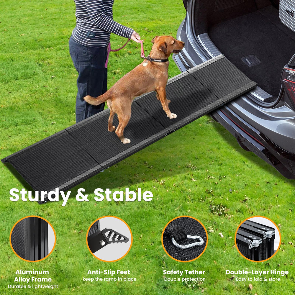 PALATALA dog ramp aluminum-frame offers durable support for frequent use.