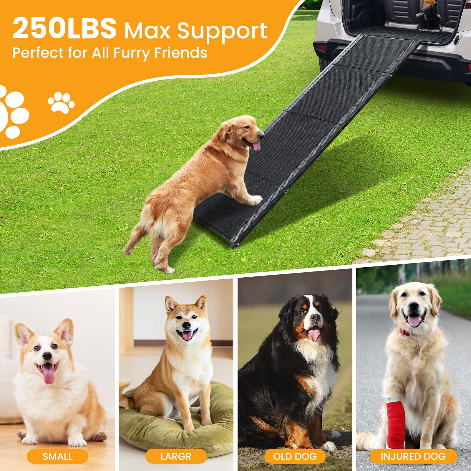 PALATALA dog ramp foldable-handle highlights easy carrying and placement.