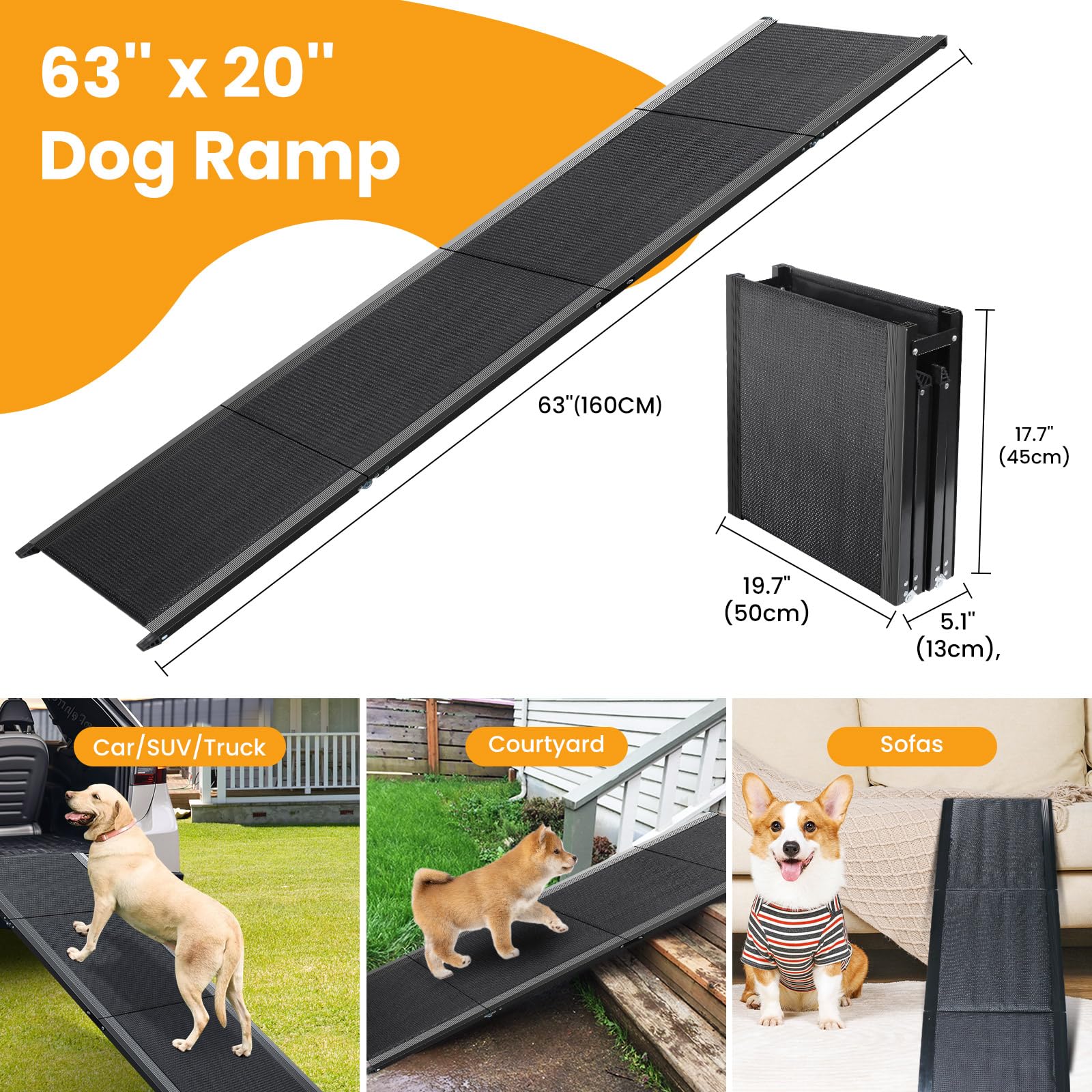 PALATALA dog ramp open-wide surface demonstrates easy entry for larger dogs.