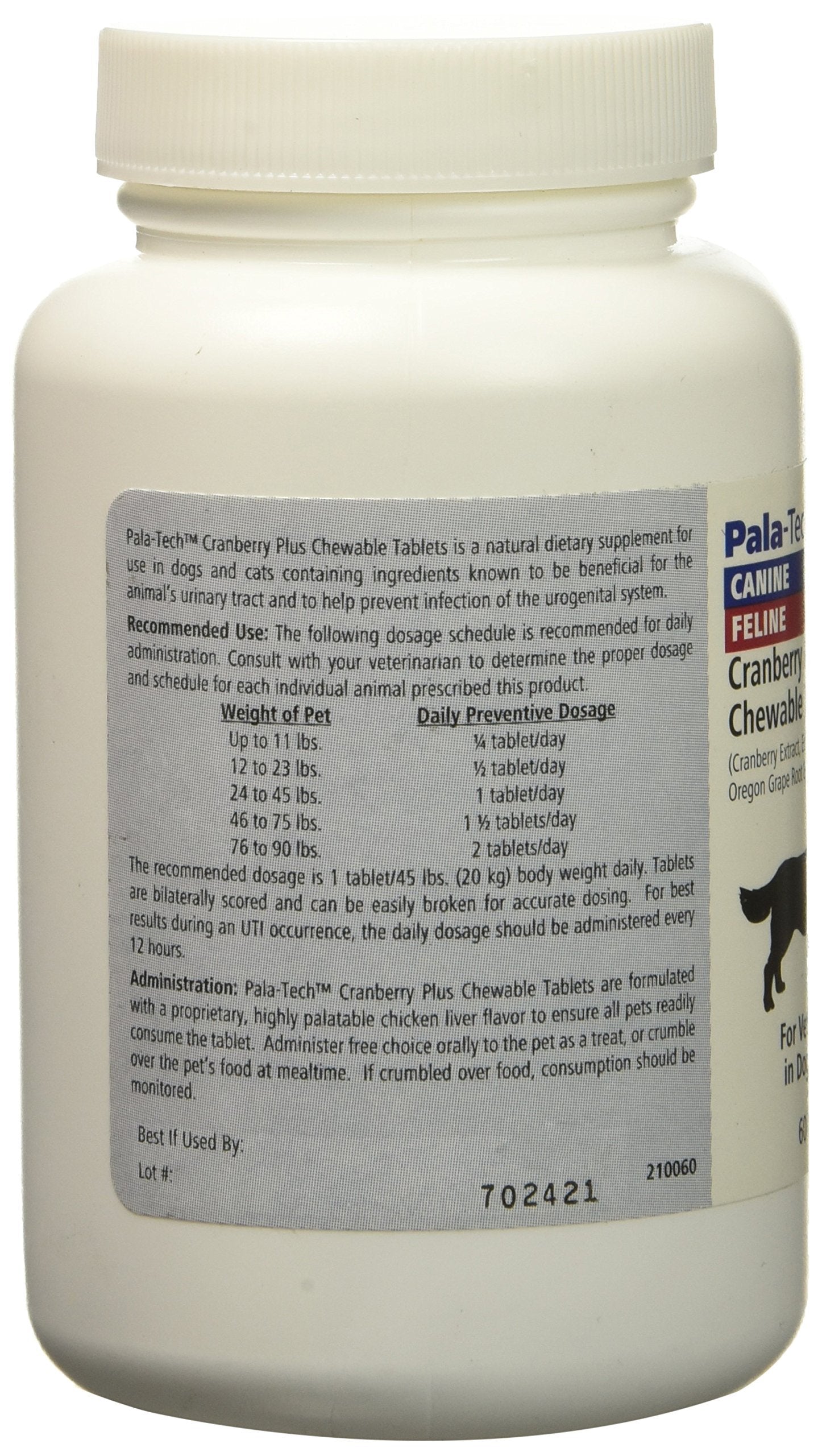 Pala Tech Cranberry Plus chewable tablet side view highlighting chicken liver flavor.