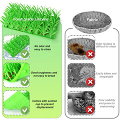 Palksky silicone grass mat cat 3D grass design promotes exploration and sniff-based play.