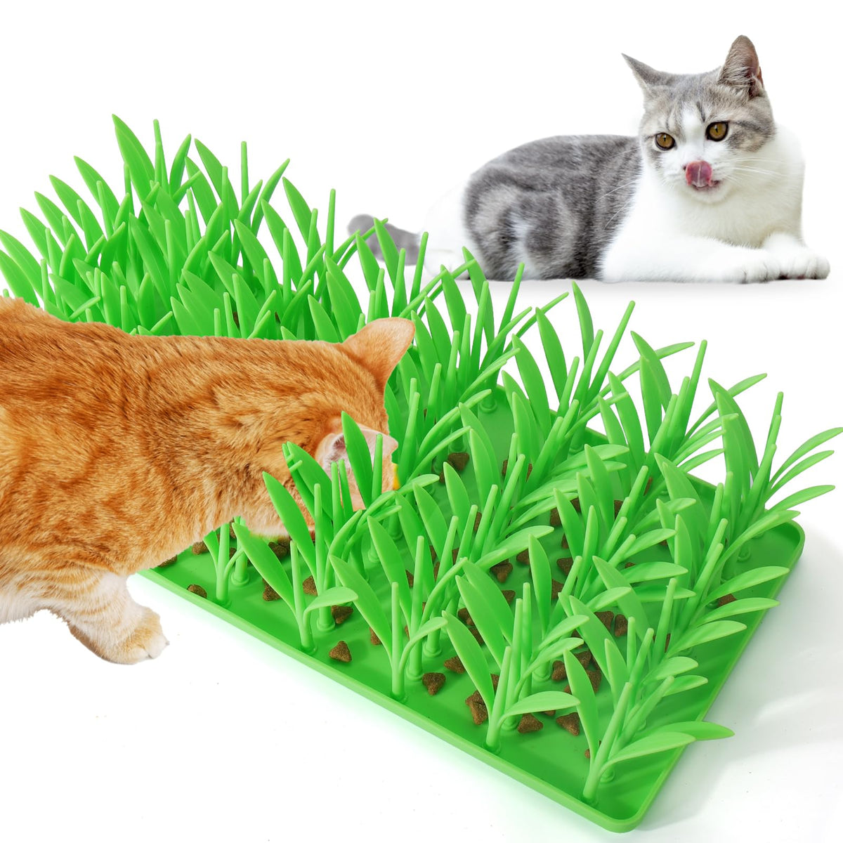 Palksky silicone grass mat cat setup demonstrates slow feeding and enrichment.