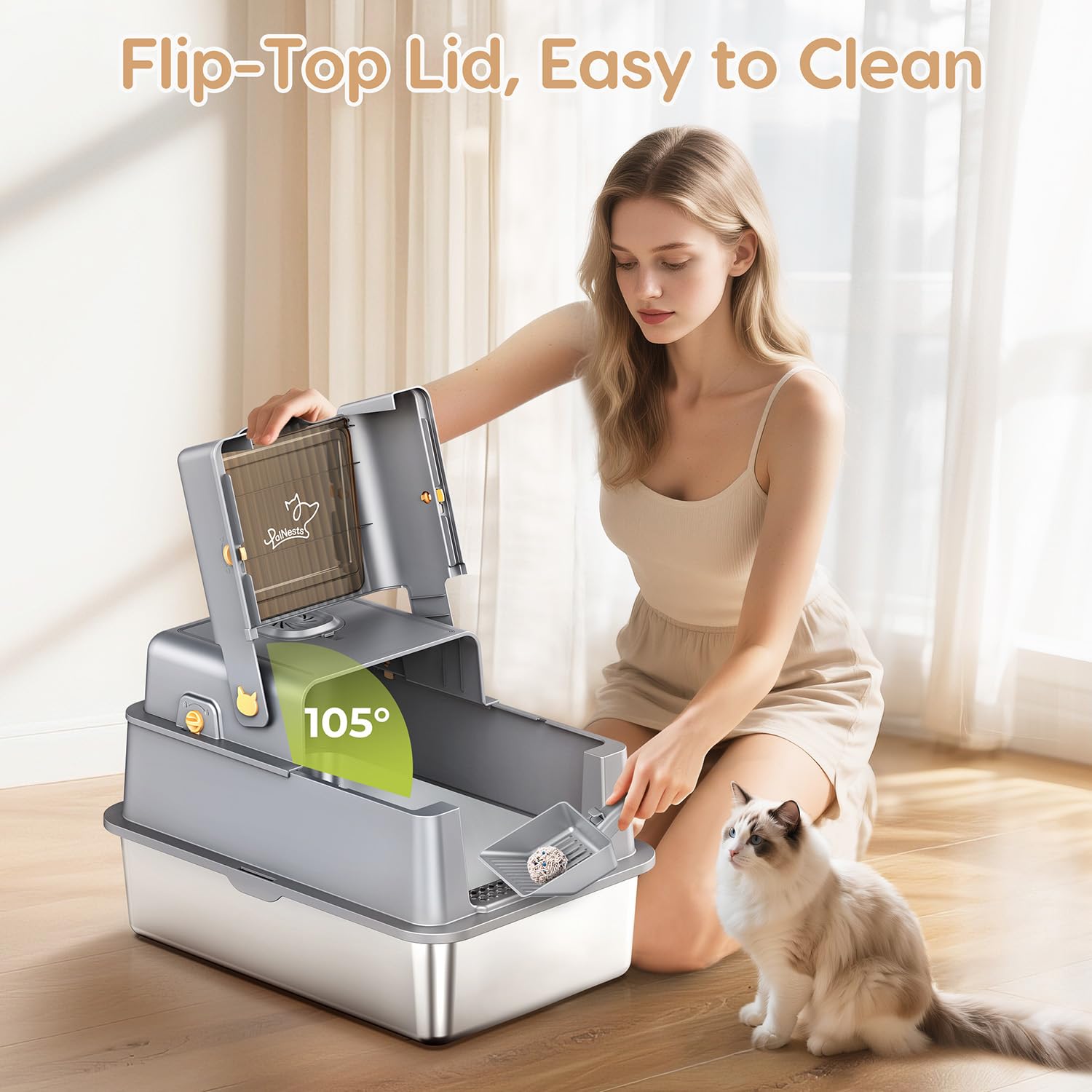 PalNests L7 Pro lid-open view highlighting easy cleaning and access.