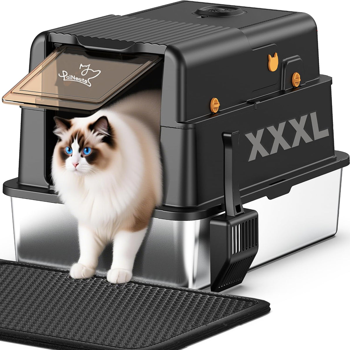 PalNests L8 Max-XXXL litter box front view shows spacious interior for big cats