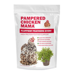 Pampered Chicken Mama calcium iron minerals label highlights essential nutrients for hens.