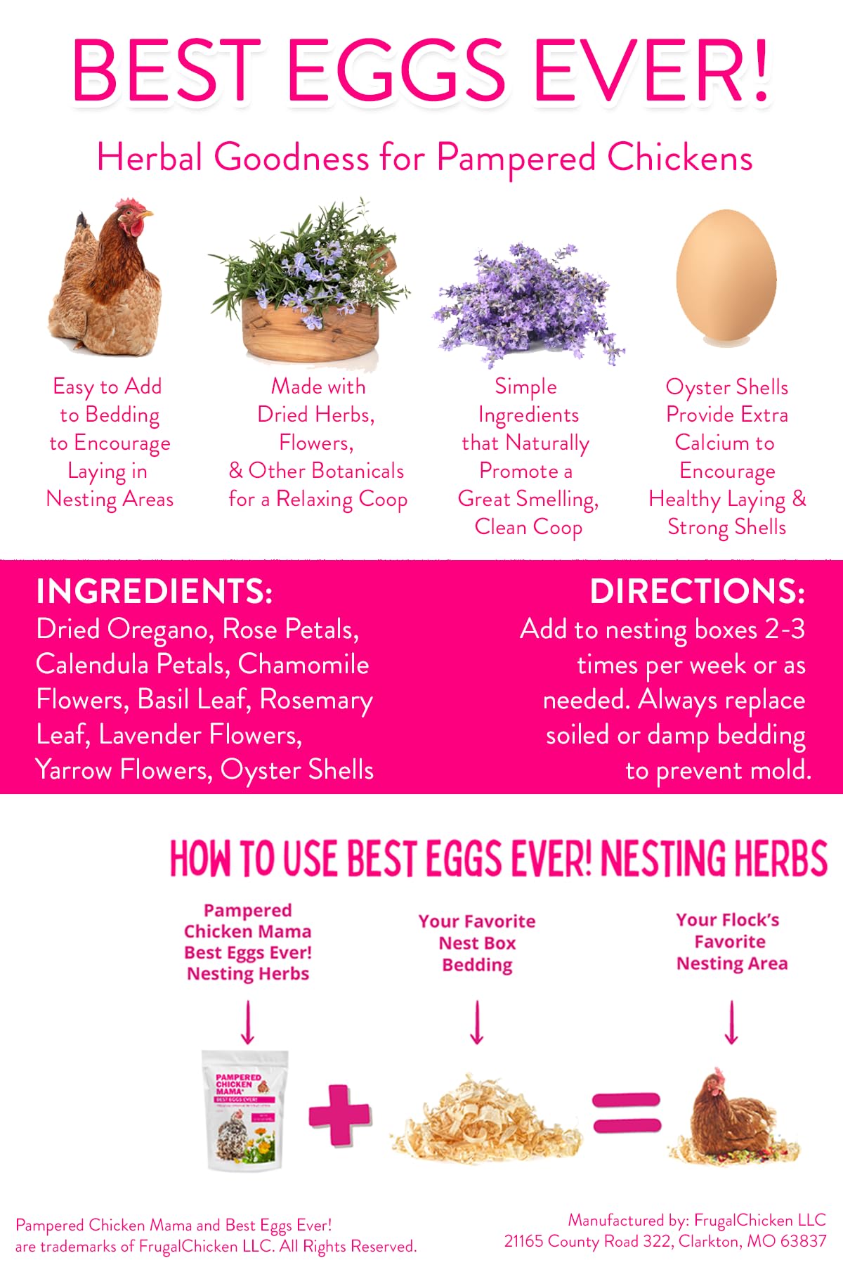 Pampered Chicken Mama calcium-oyster-shell blend in one easy-to-use mix.