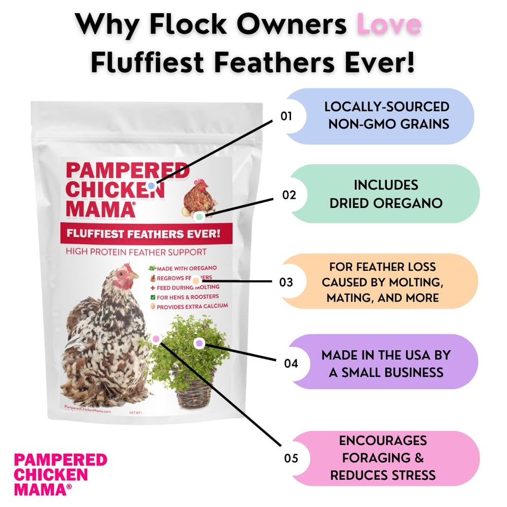 Pampered Chicken Mama naturally grown ingredients photo emphasizes wholesome bird nutrition.