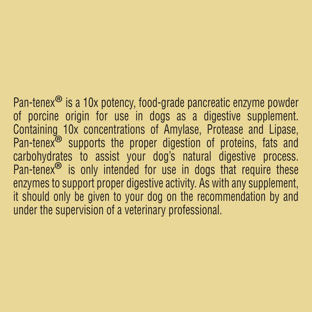 Pan-tenex lipase-amylase-protease blend for dogs supports fat, starch, and protein digestion.