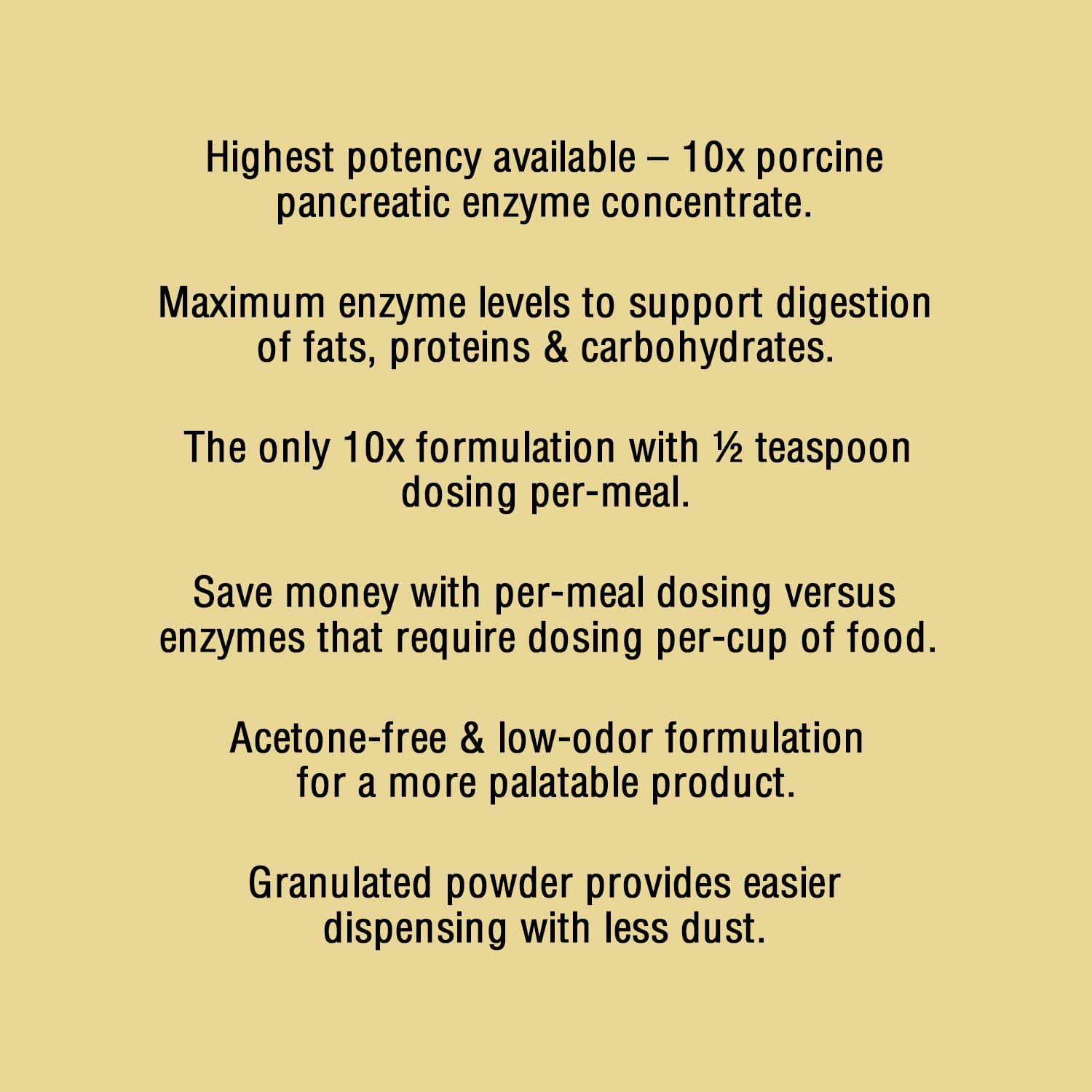 Pan-tenex serving measure shows per-meal dosing for consistent enzyme support.