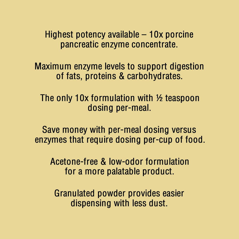 Pan-tenex serving measure shows per-meal dosing for consistent enzyme support.