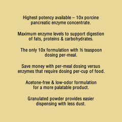 Pan-tenex serving measure shows per-meal dosing for consistent enzyme support.