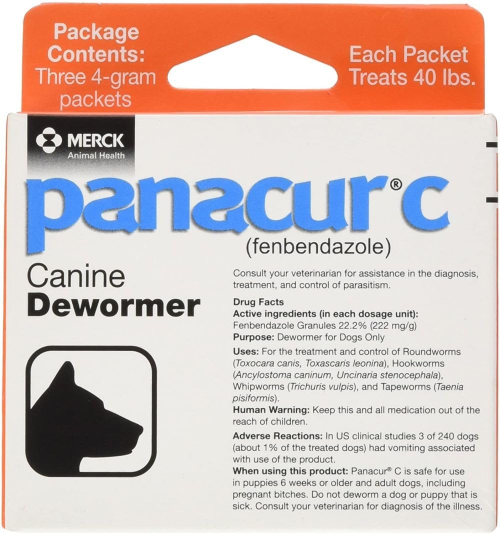 Panacur C canine dewormer box front for easy 3-pack parasite management.